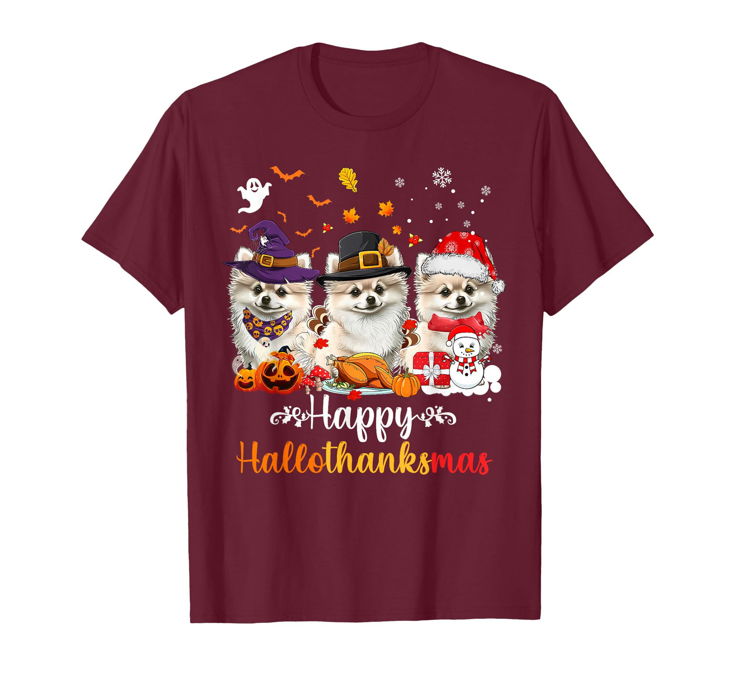 Happy Hallothanksmas Pomeranian Dog Halloween Christmas T-Shirt
