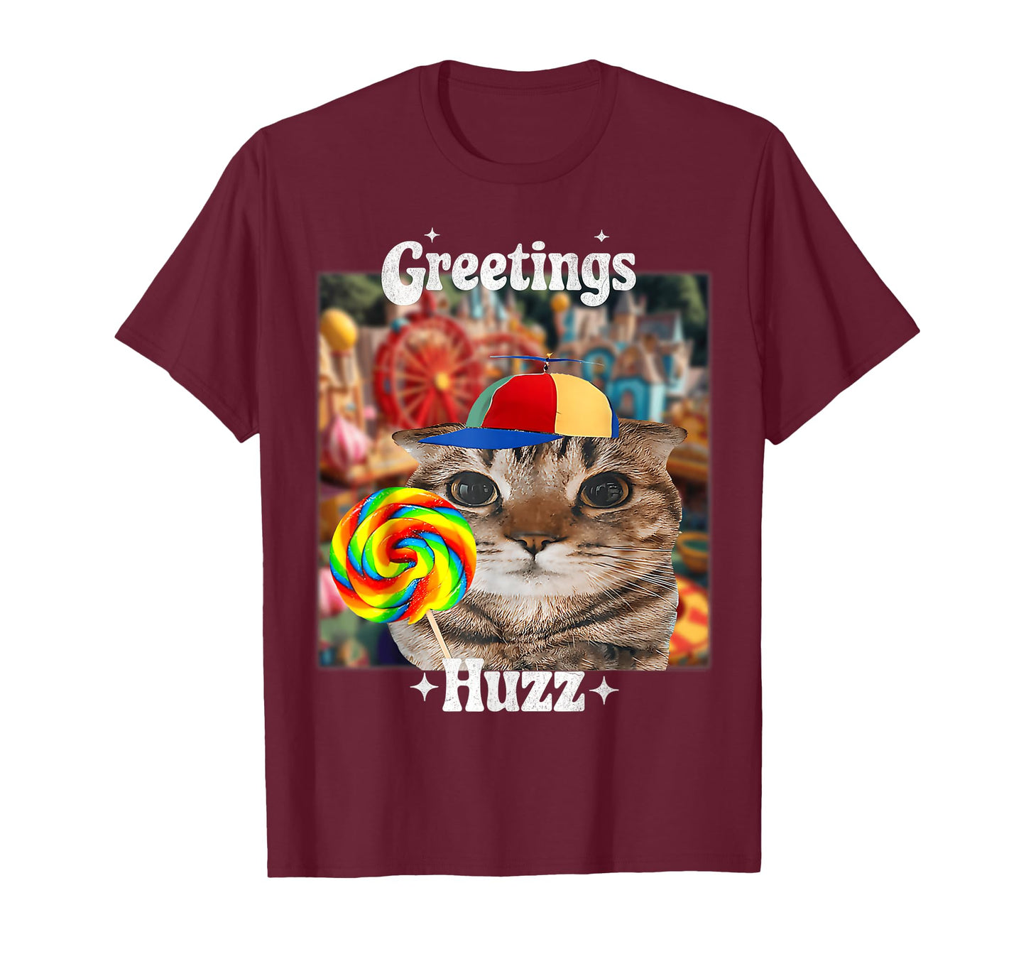 Greetings Huzz Meme Funny Cat Lollipop T-Shirt for Men Women