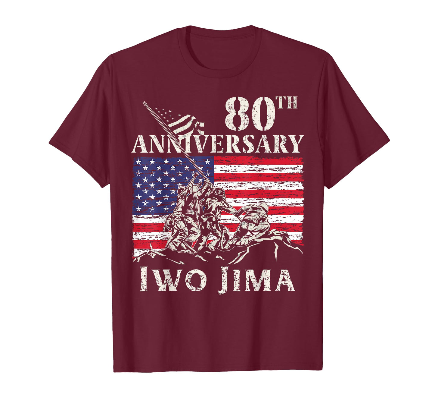 Iwo Jima WW2 Military Patriotic Support Our Troops 80th Anniversary Iwo Jima 1945-2025 WWII Veteran USA Flag Unisex-Adults T-Shirt Black Small Crew Neck Short Sleeve