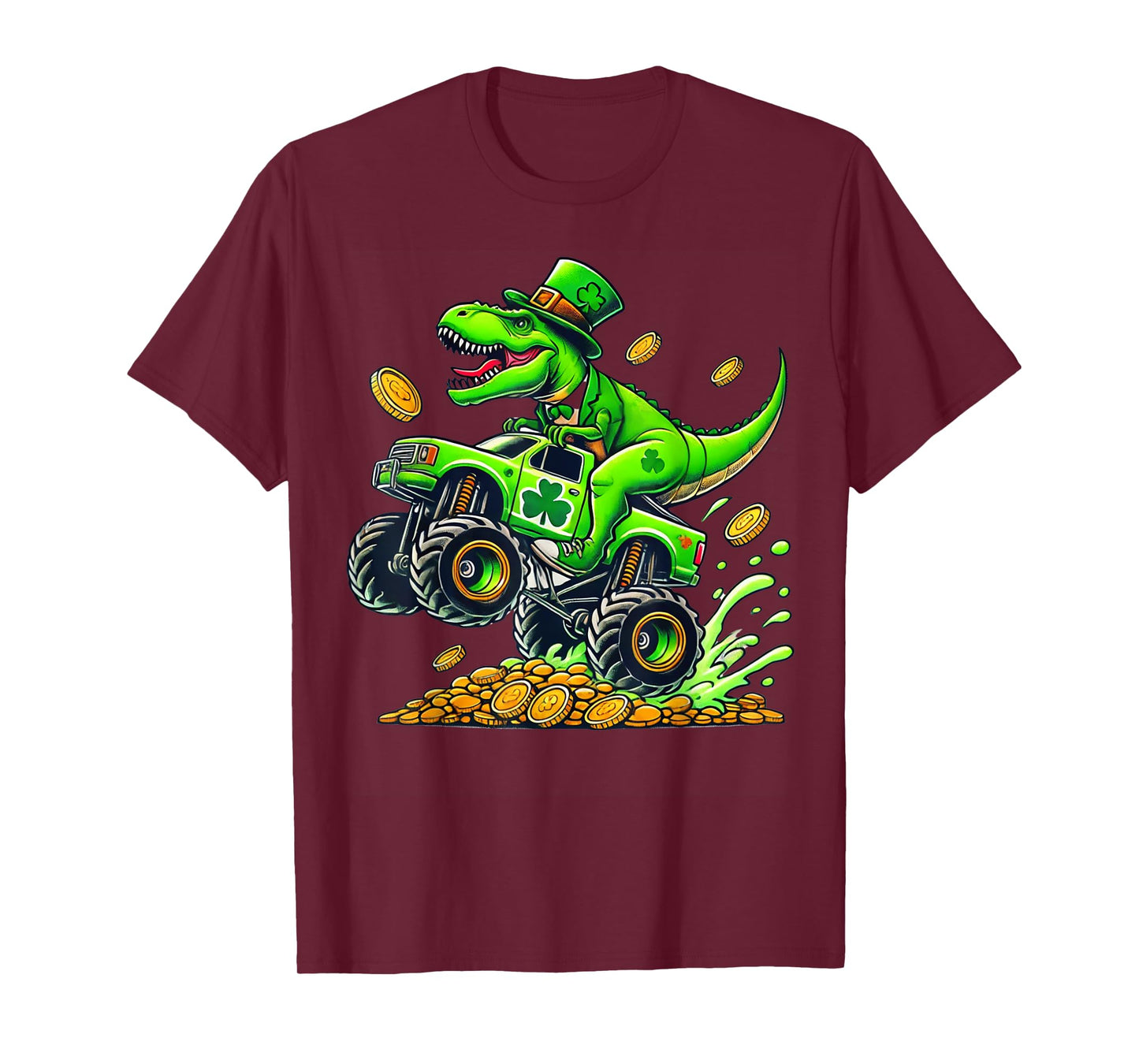 Boys Monster Truck T-rex Leprechaun St Patricks Day Kids T-Shirt