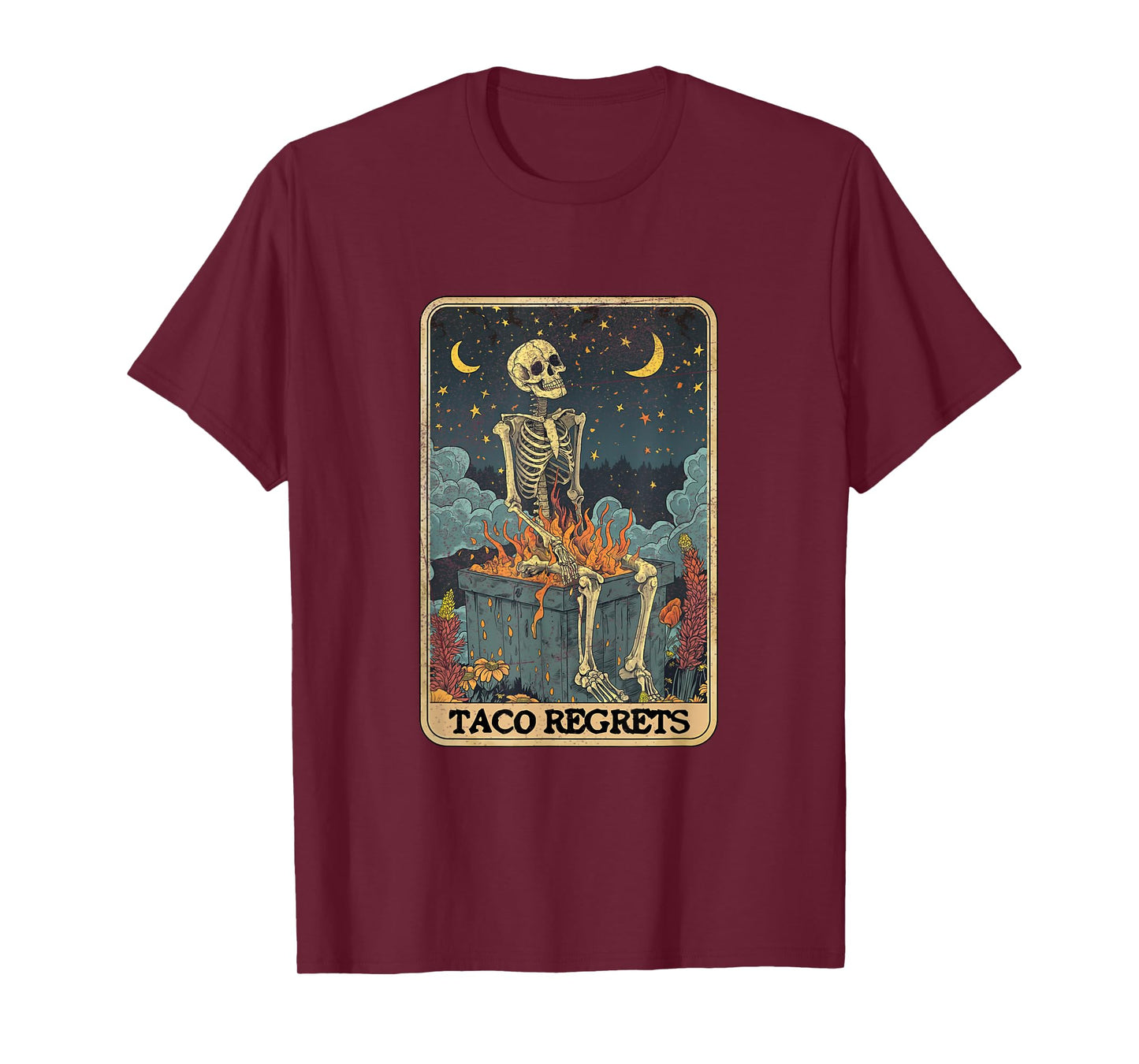 Taco Regrets Cinco de Mayo Retro Mystical Skeleton Pooping T-Shirt