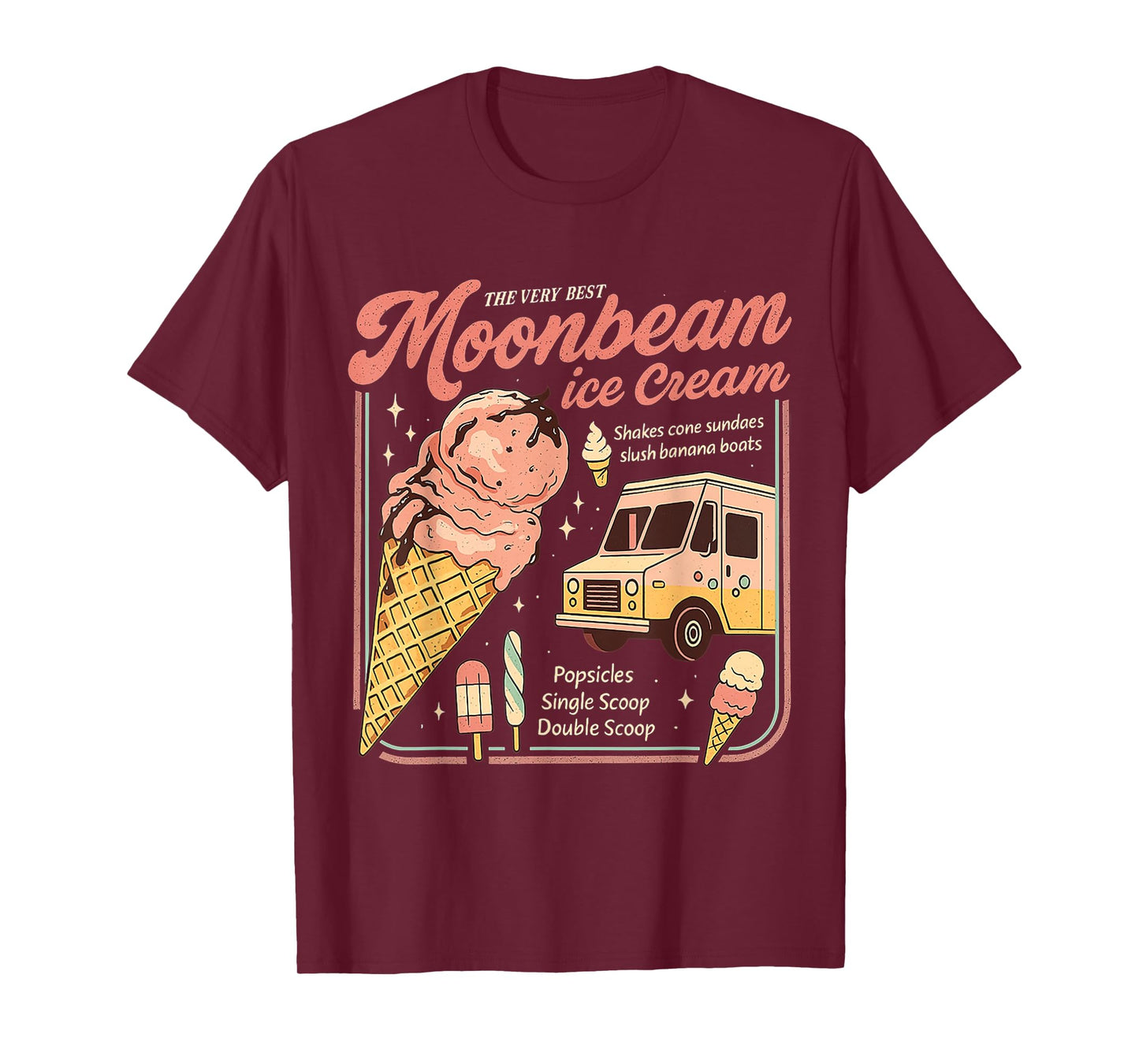 Vintage Moonbeam Ice Cream Truck Retro Double Scoop Popsicle T-Shirt