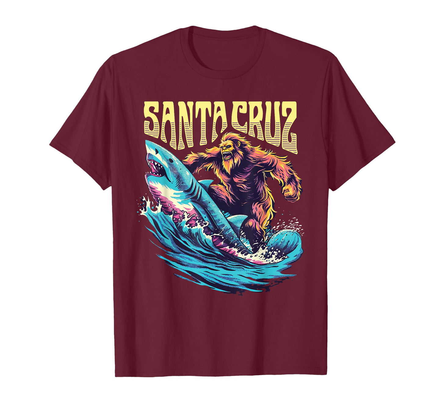 Santa Cruz California Summer T-Shirts Surfing Bigfoot Shark T-Shirt for Men Women Kids