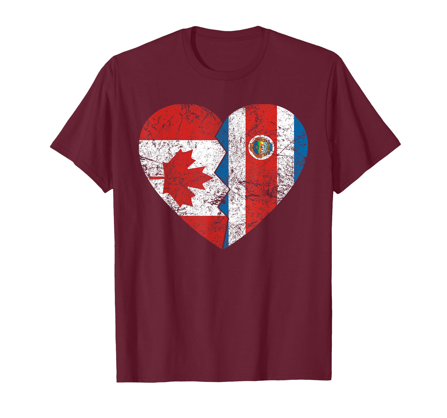 Costa Rican Canadian Flags Heart | Canada Costa Rica Roots T-Shirt