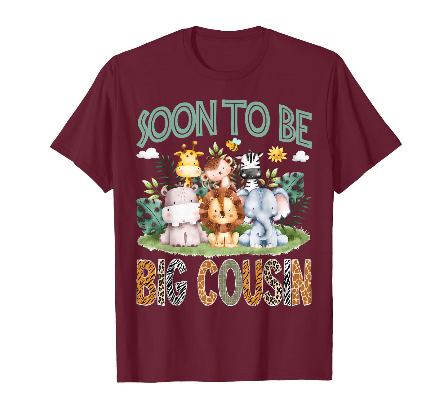 Soon To Be Big Cousin Animal Safari Jungle Gender Reveal T-Shirt