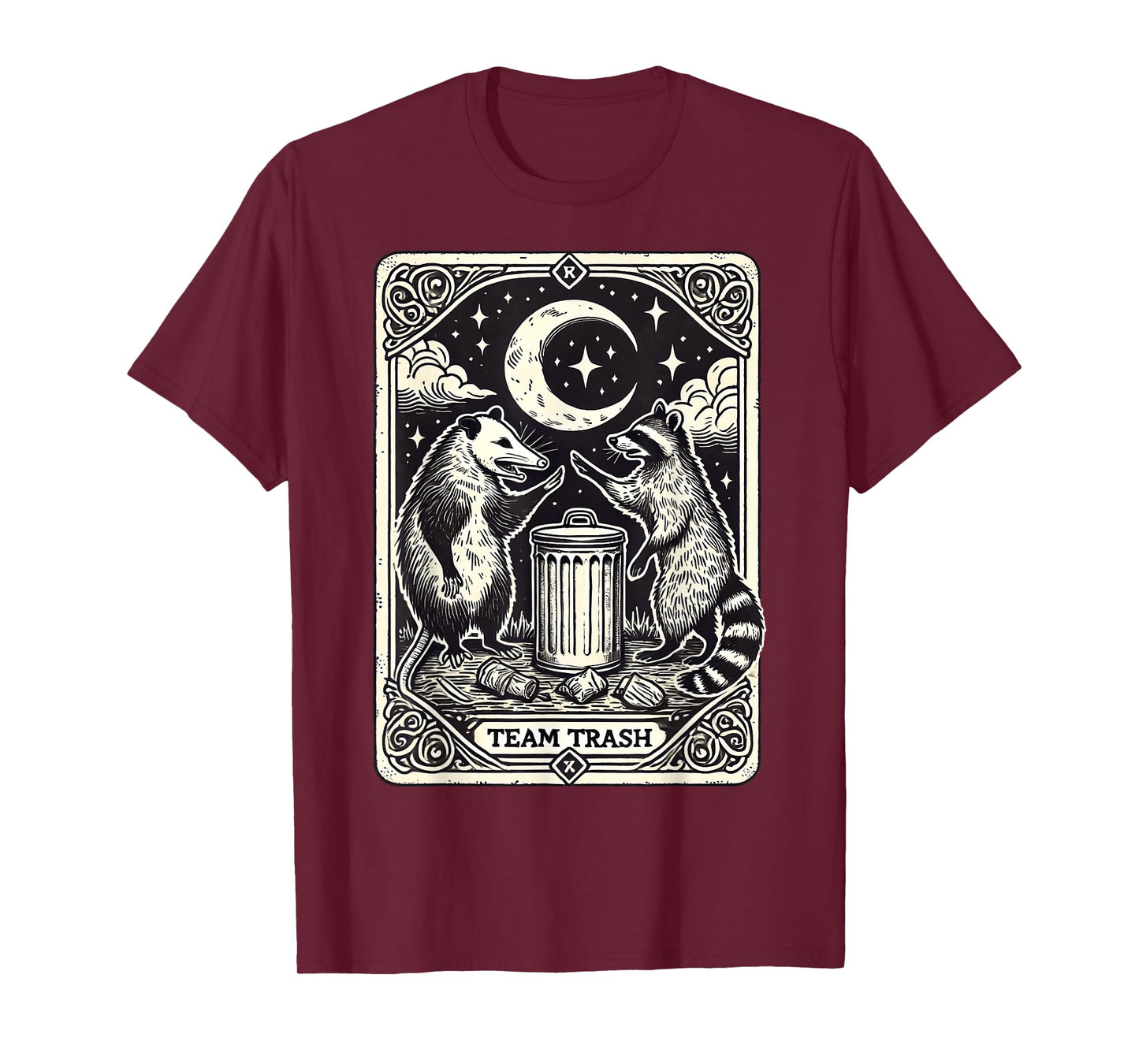Tarot Card Vintage Team Trash Crescent Moon Opossum Raccoon T-Shirt