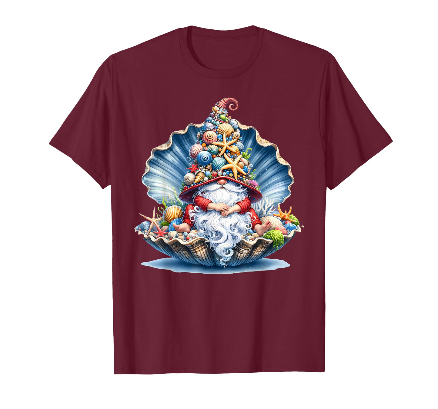 Gnome In Seashell Summer Vibes Gnomes Beach Vacation Beachy T-Shirt