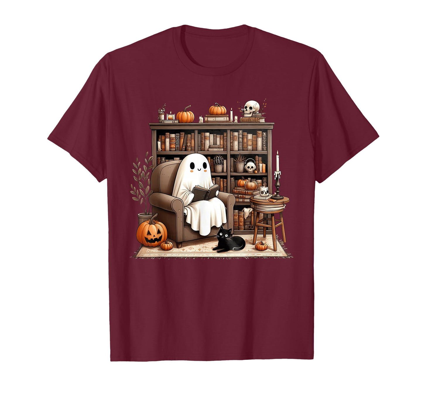 Ghost Reading Book Lovers Library Halloween Spooky T-Shirt