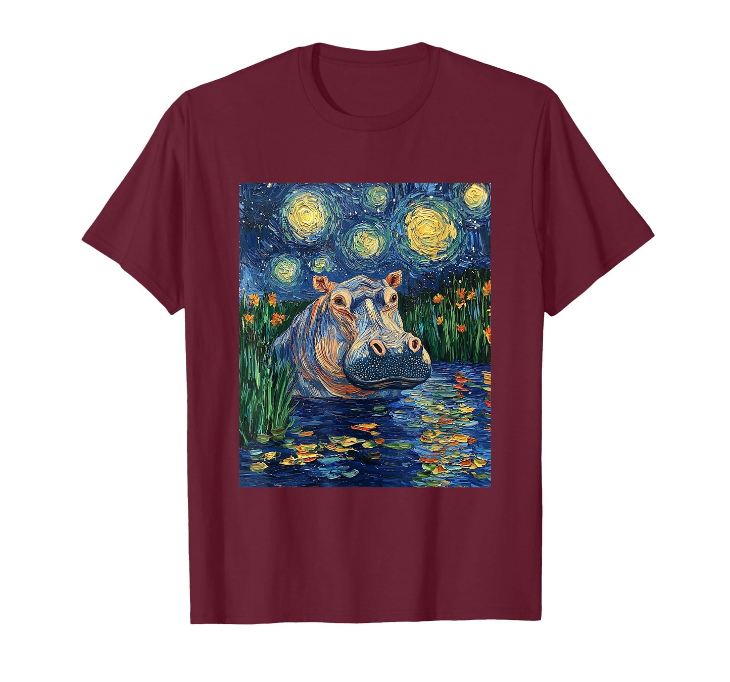 Hippo Hippopotamus - Van Gogh Style - Starry Night T-Shirt
