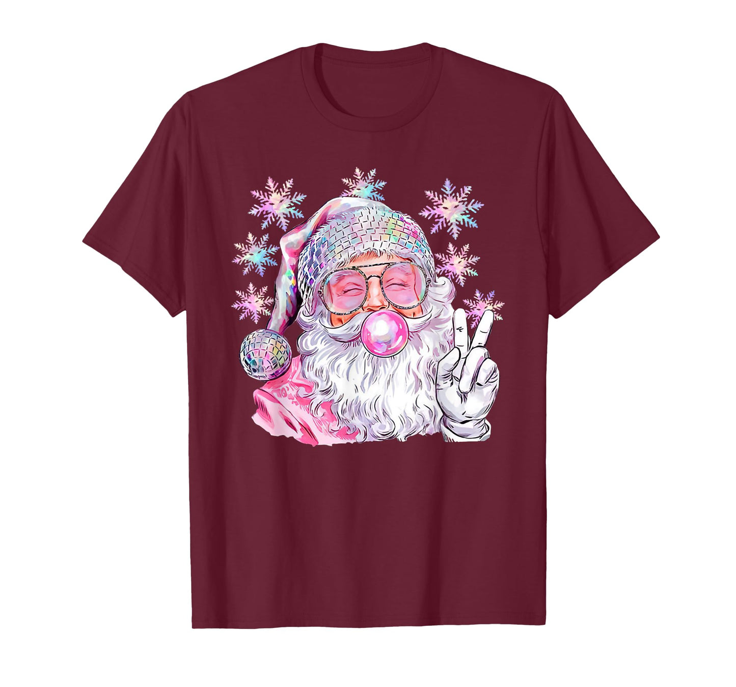 Vintage Retro Santa Christmas Pink Sunglasses Bubble Gum T-Shirt