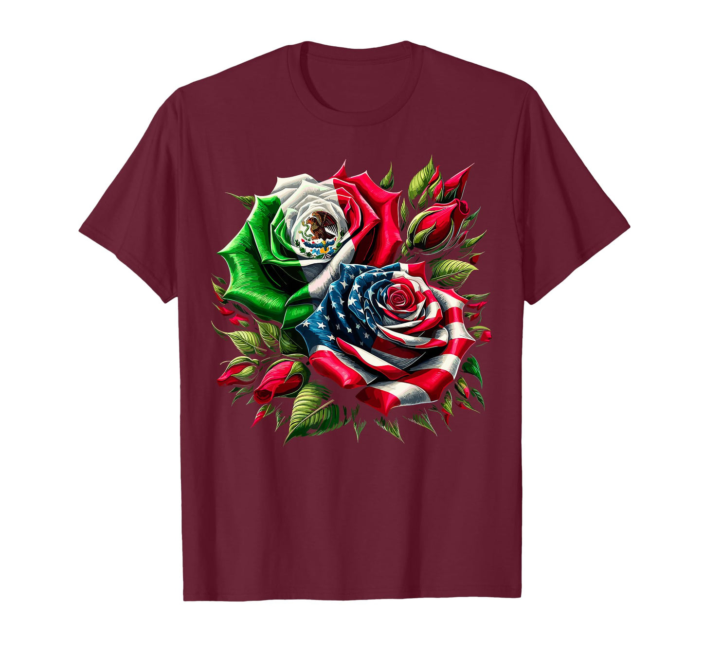 Mexican American Flag Rose T-Shirt