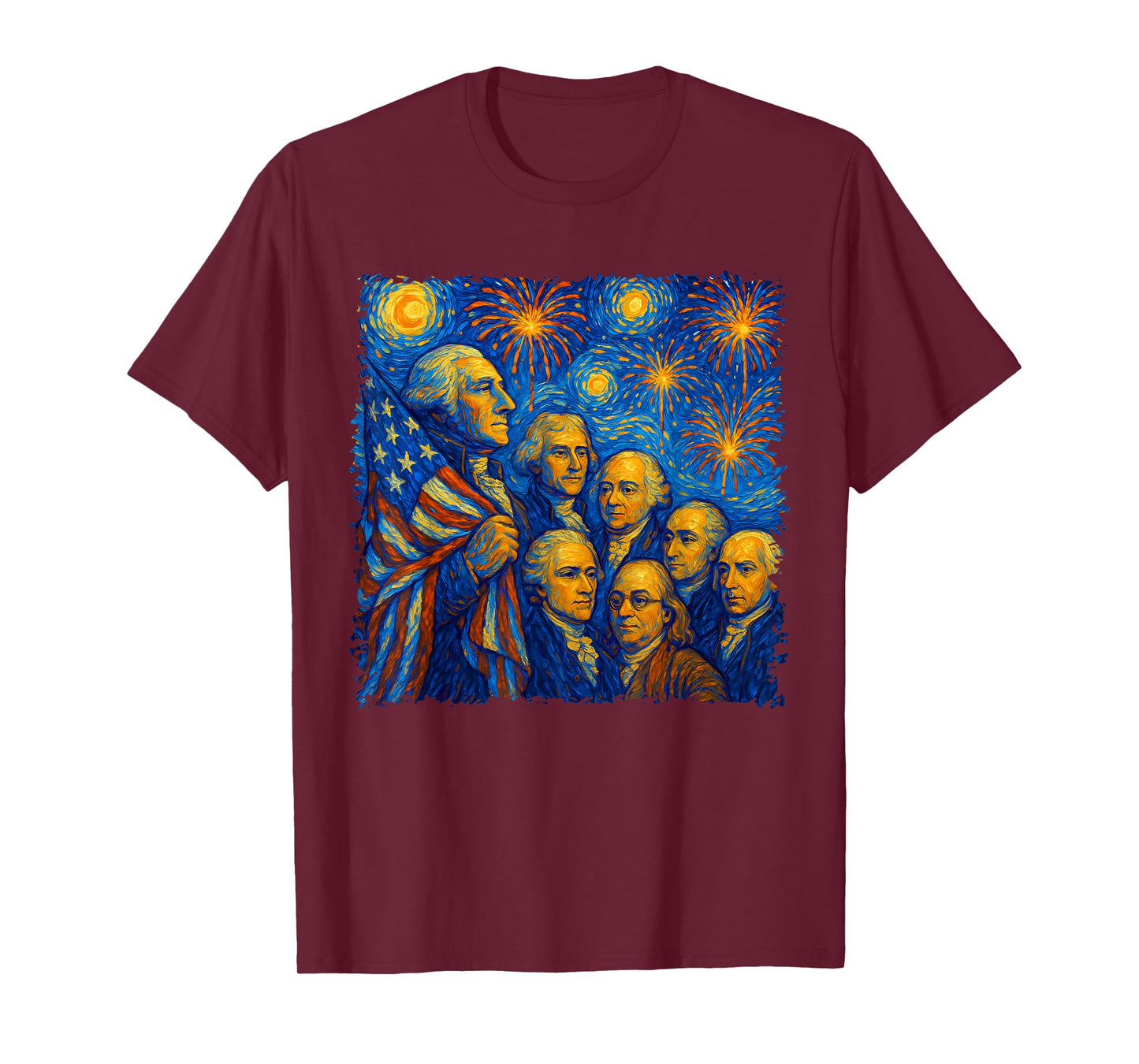 Founding Fathers Starry Night Van Gogh 4th Of July Men Women T-Shirt