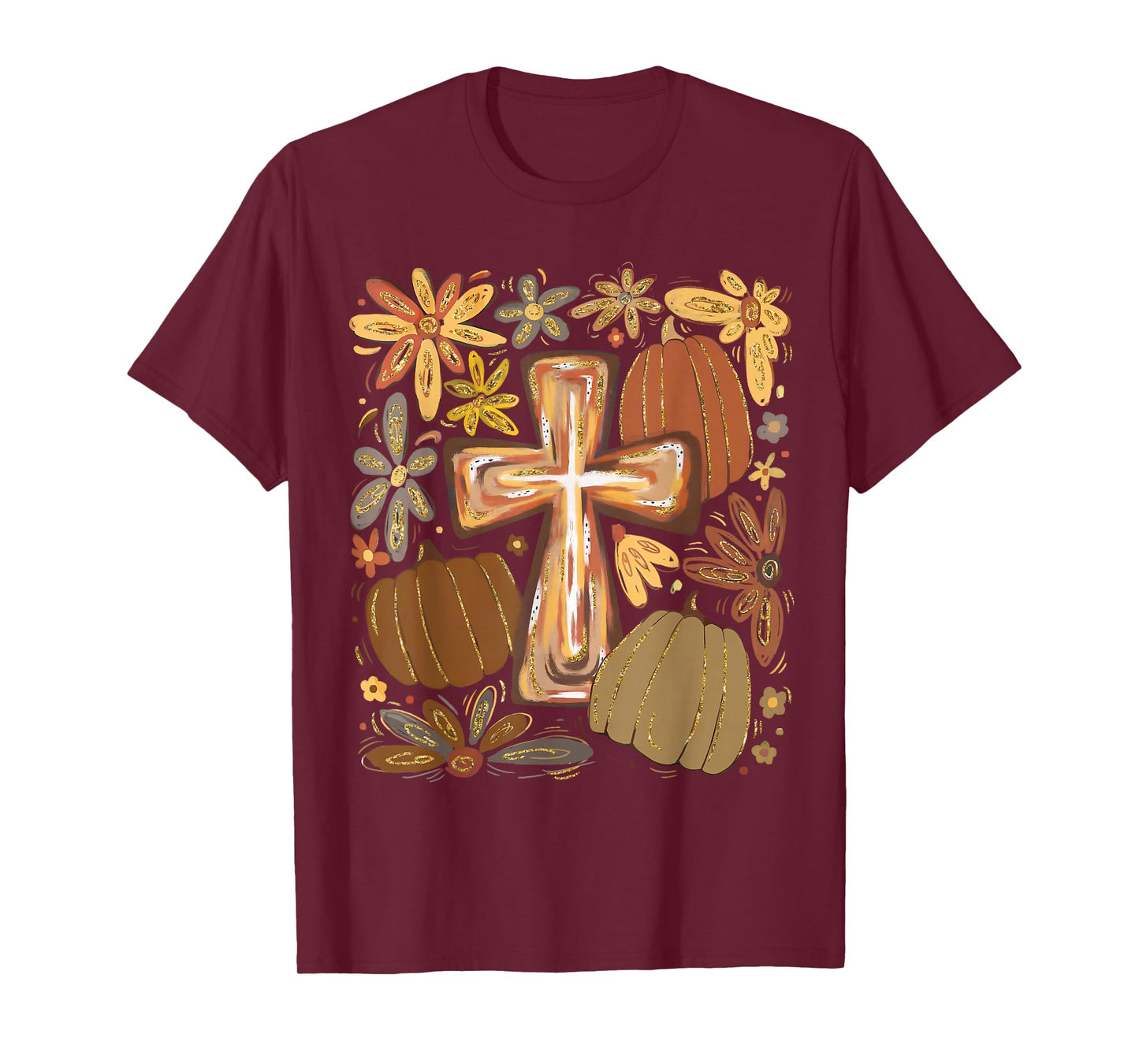 Christian Jesus Wildflower Pumpkin Season Autumn Fall Leaves T-Shirt