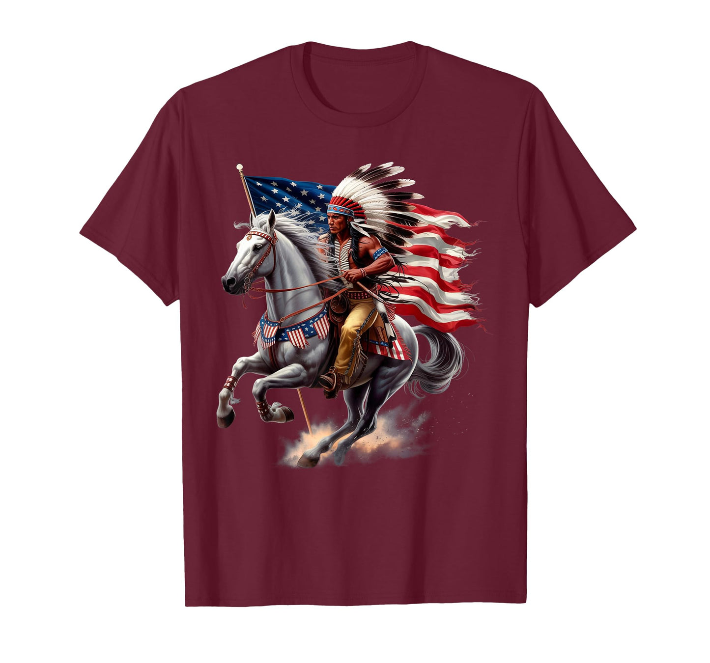 Native American Day US Flag Indian Riding Horse 4th of July T-Shirt