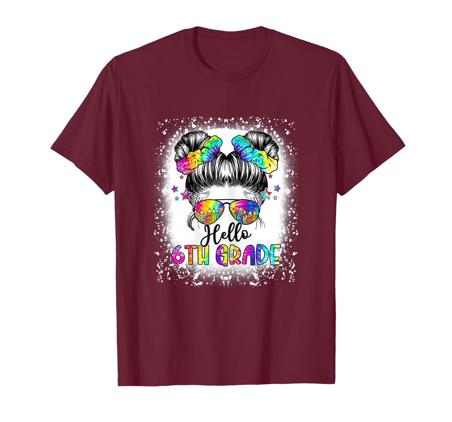Hello 6th Grade Messy Hair Bun Girl Back To School First Day T-Shirt