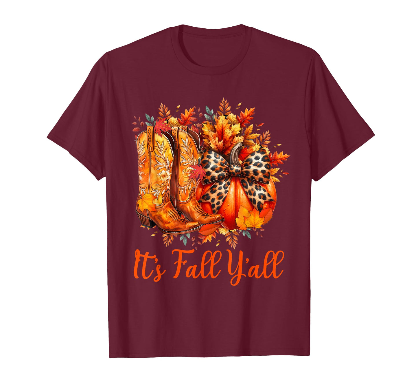 It's Fall Y'all Cowgirl Boots Pumpkin Howdy Men Women T-Shirt