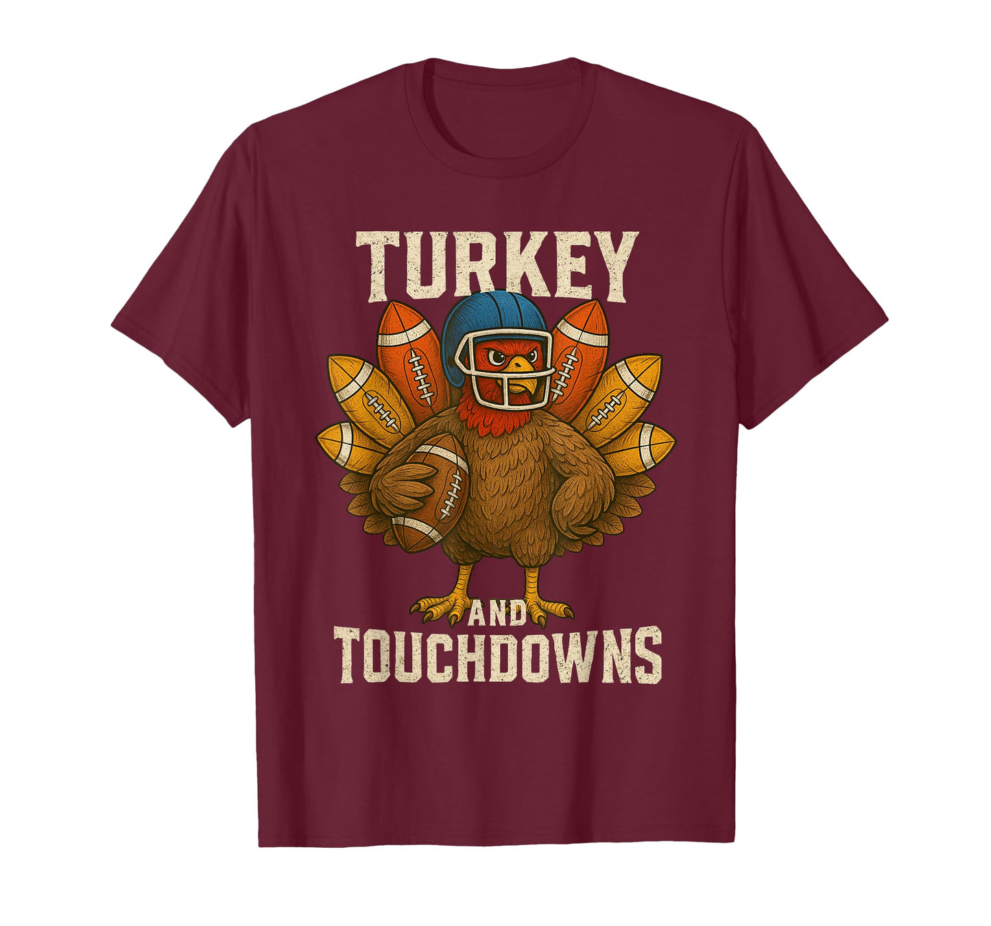 Football Thanksgiving Turkey and Touchdowns Fall Men Boys T-Shirt