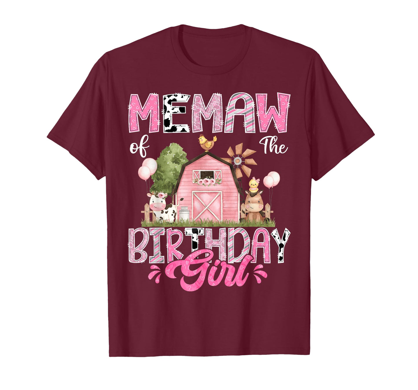 Memaw Of The Birthday Girl 1St Birthday Pink Cow Farm T-Shirt