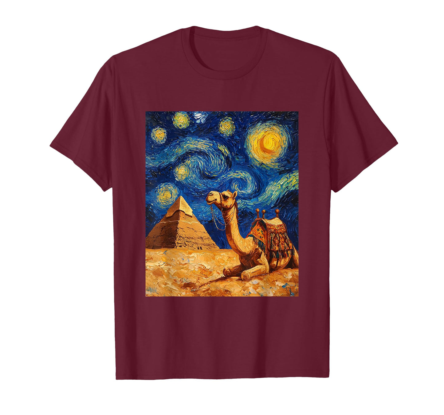 Camel Pyramid Egyptian Egypt - Van Gogh Style - Starry Night T-Shirt
