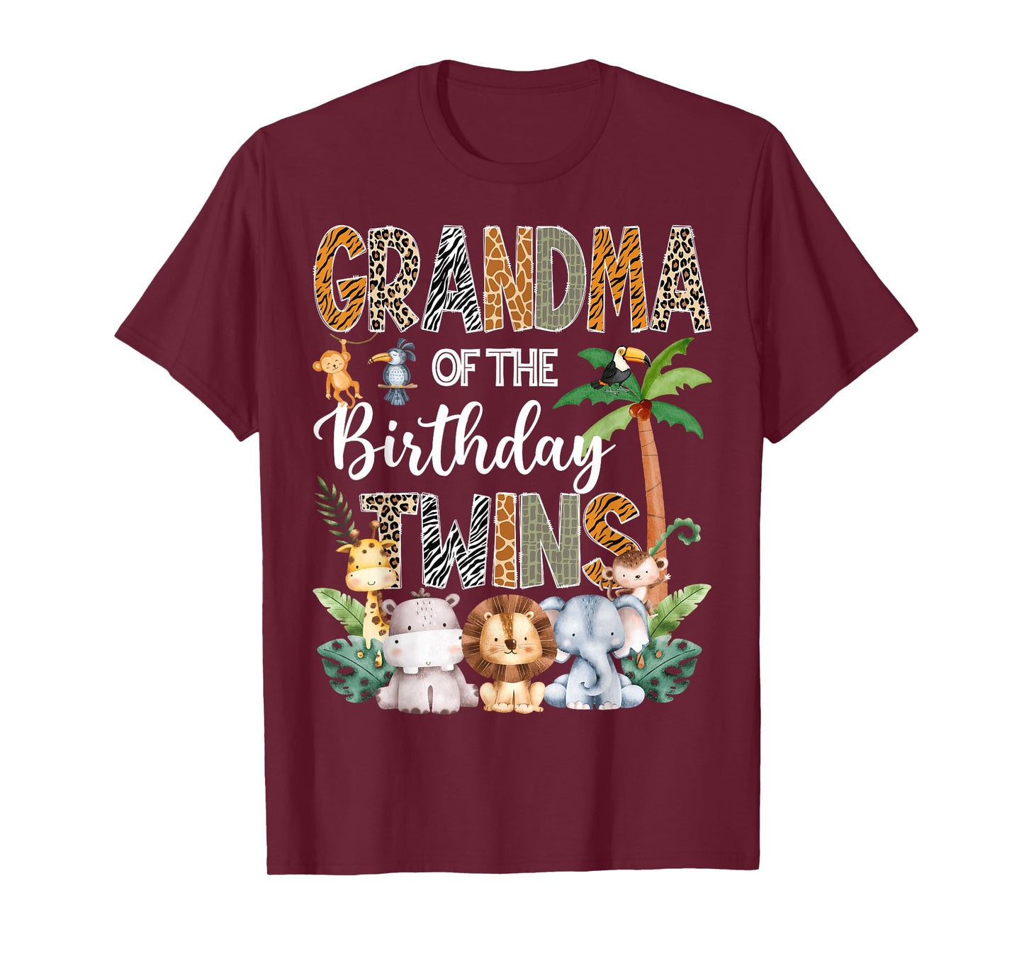 Grandma Of The Birthday Twins Safari Jungle Animal Lover T-Shirt