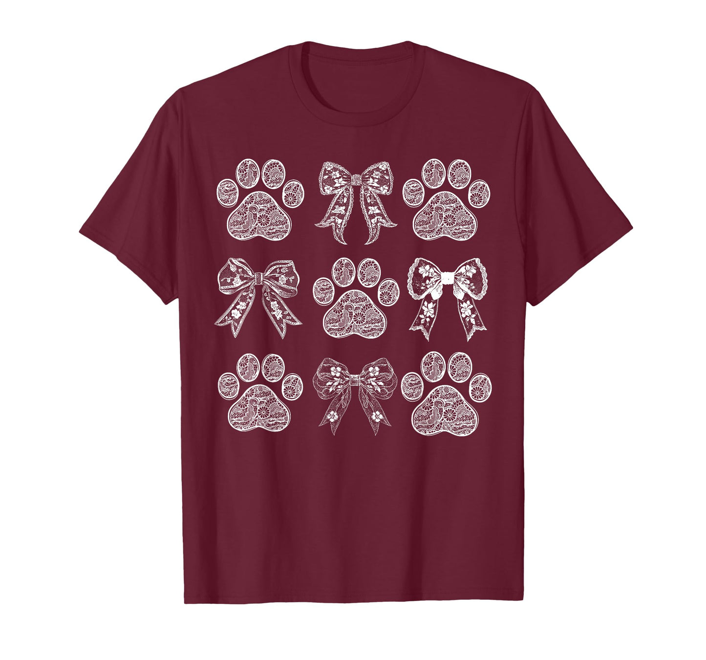 Lace Dog Coquette Bow Dog Paw Print Cat Dog Mom Mother's Day T-Shirt