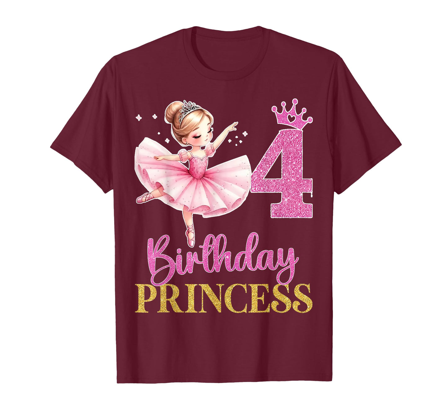 Kids Dancing Into 4 Years Old 4th Birthday Ballerina Girls T-Shirt