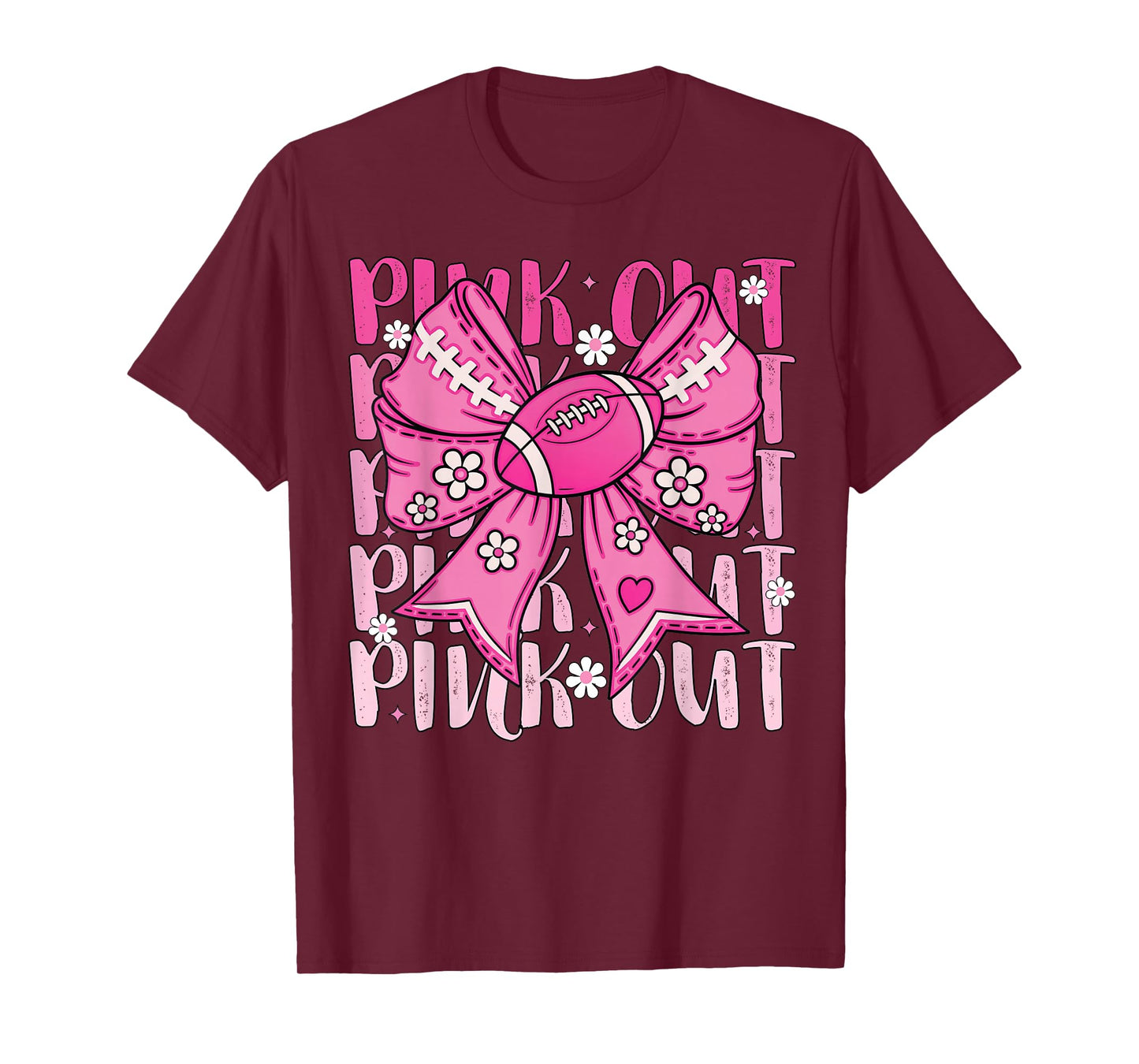 Pink Out Breast Cancer Football Coquette Bow Mom Girls Women T-Shirt