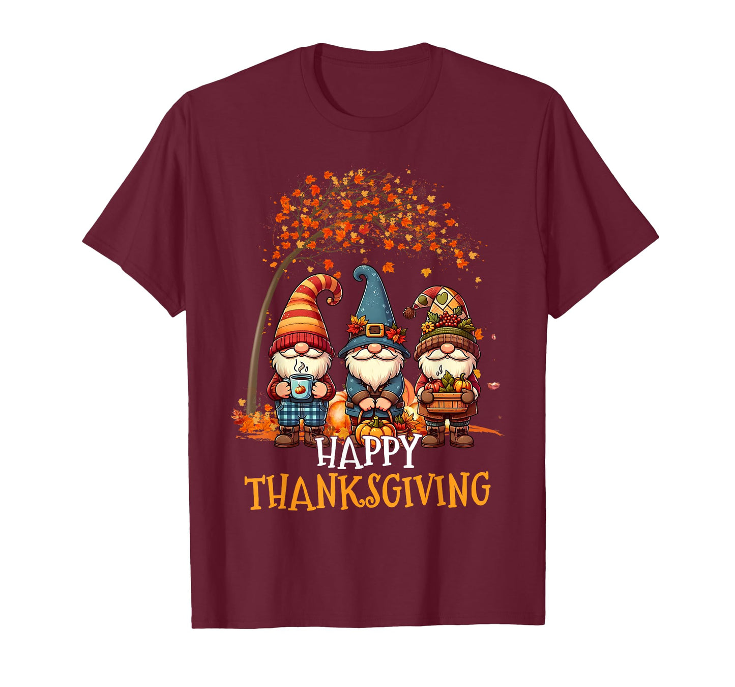 Happy Thanksgiving Gnomes Pumpkin Autumn Leaves Thanksgiving T-Shirt
