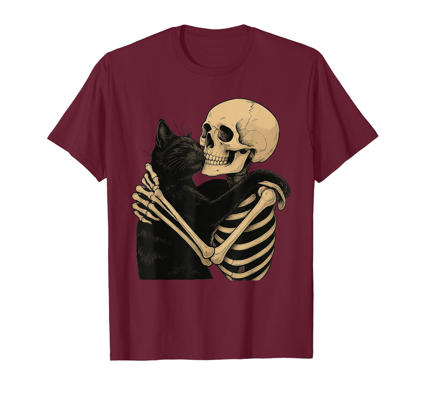 Skeleton Hugging Cat Halloween Cat Lover Cat Mom Dad T-Shirt