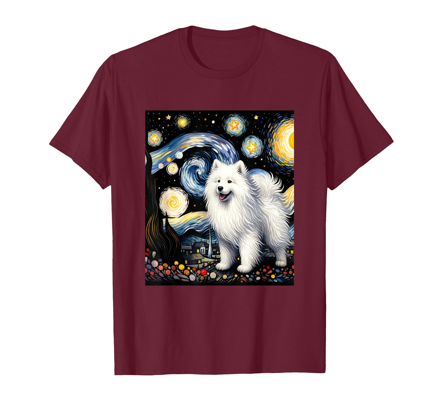 Samoyed Dog Van Gogh Starry Night Painting T-Shirt