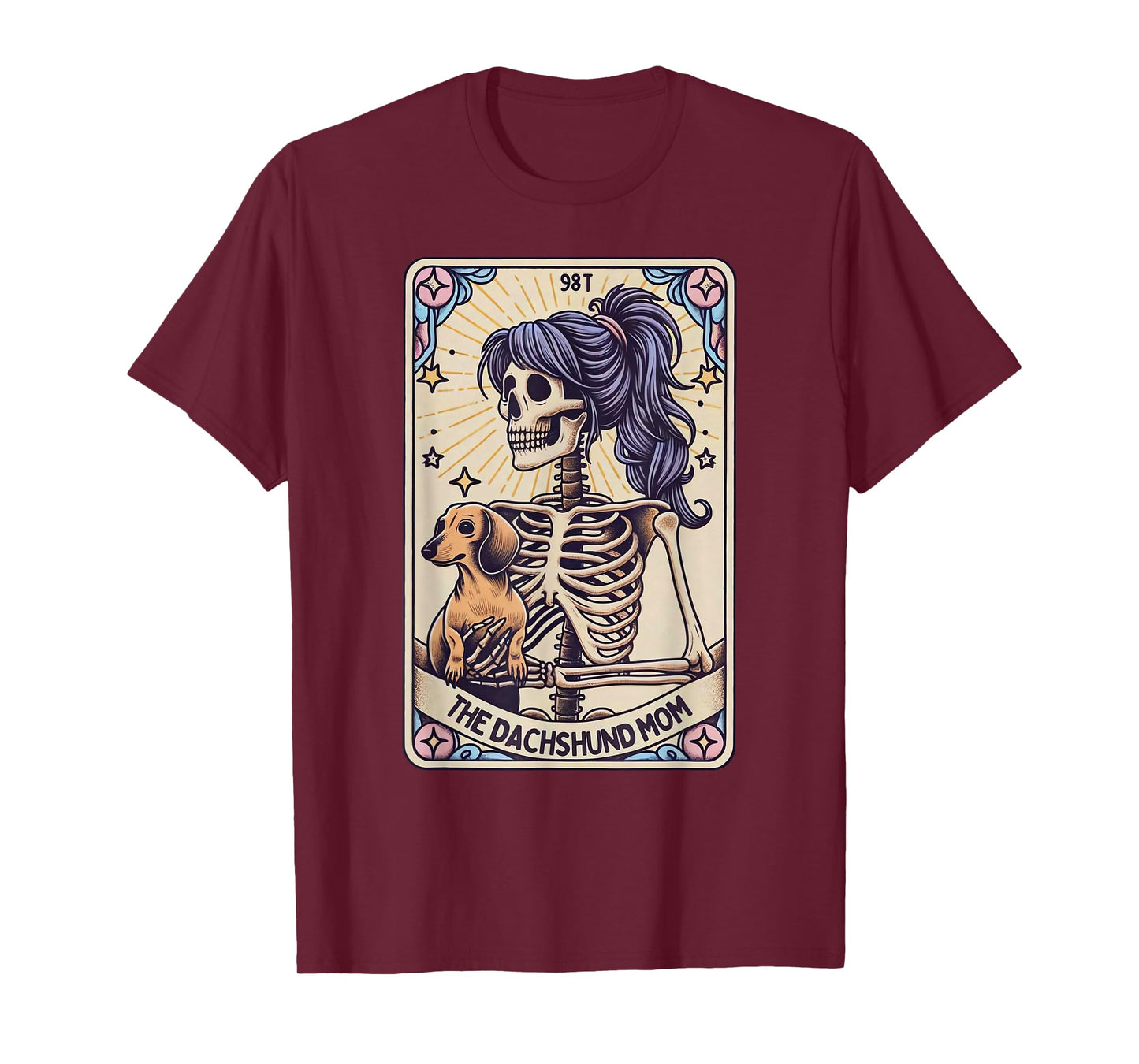 Retro Funny The Dachshund Mom Tarot Card Skeleton Halloween T-Shirt