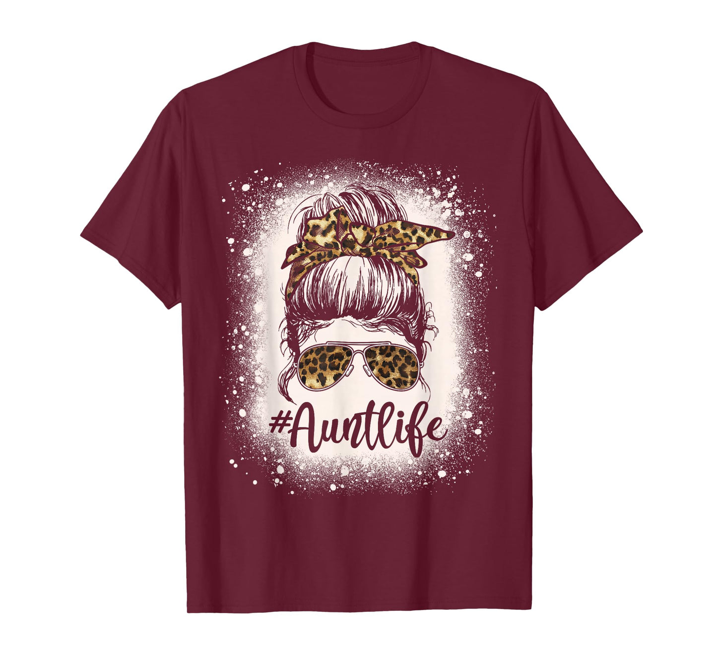 Leopard Aunt Life Messy Bun Bleached Auties Girl Mothers Day T-Shirt