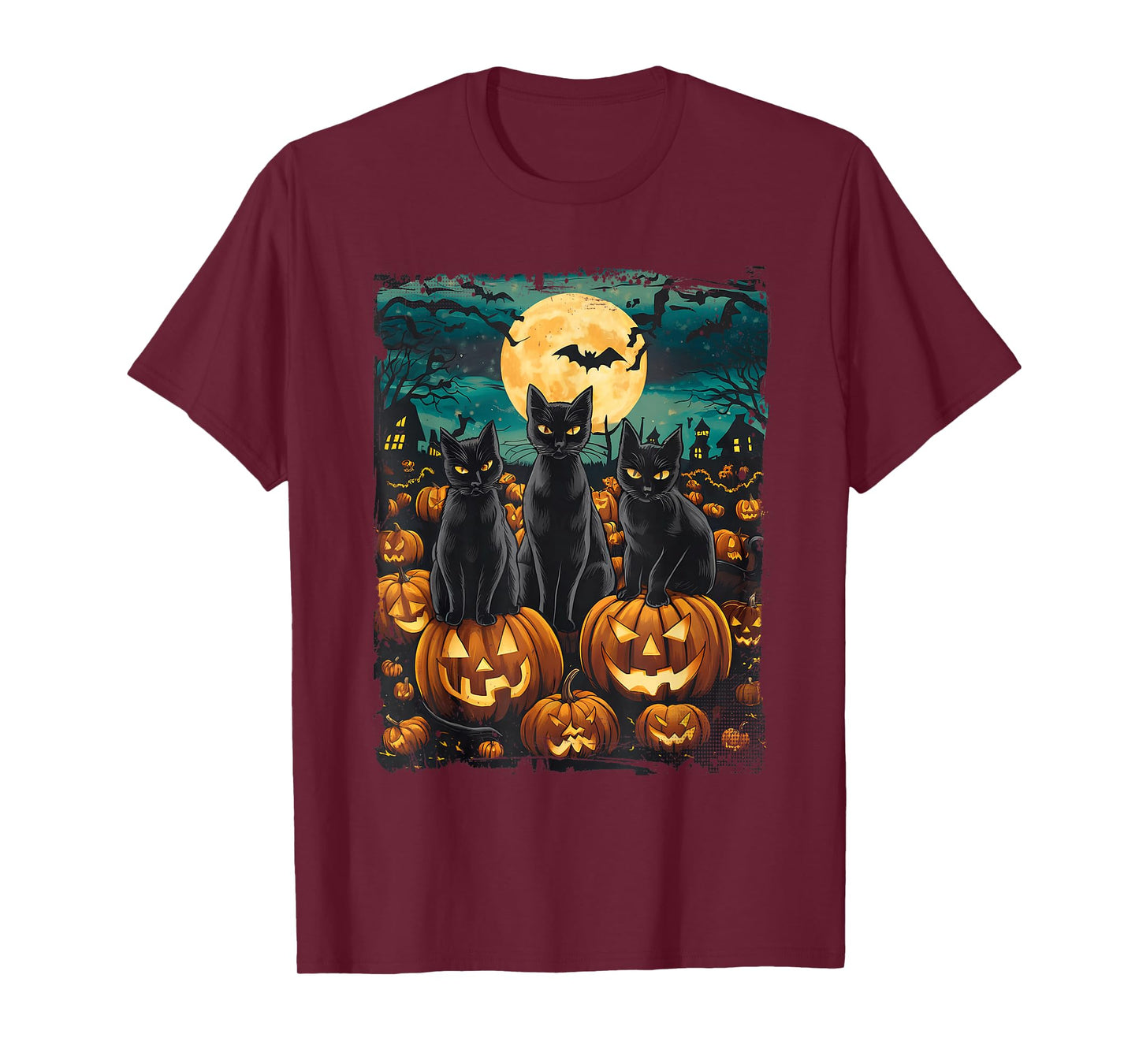 Black Cat Pumpkin Halloween Starry Night Cat Van Gogh Cat T-Shirt