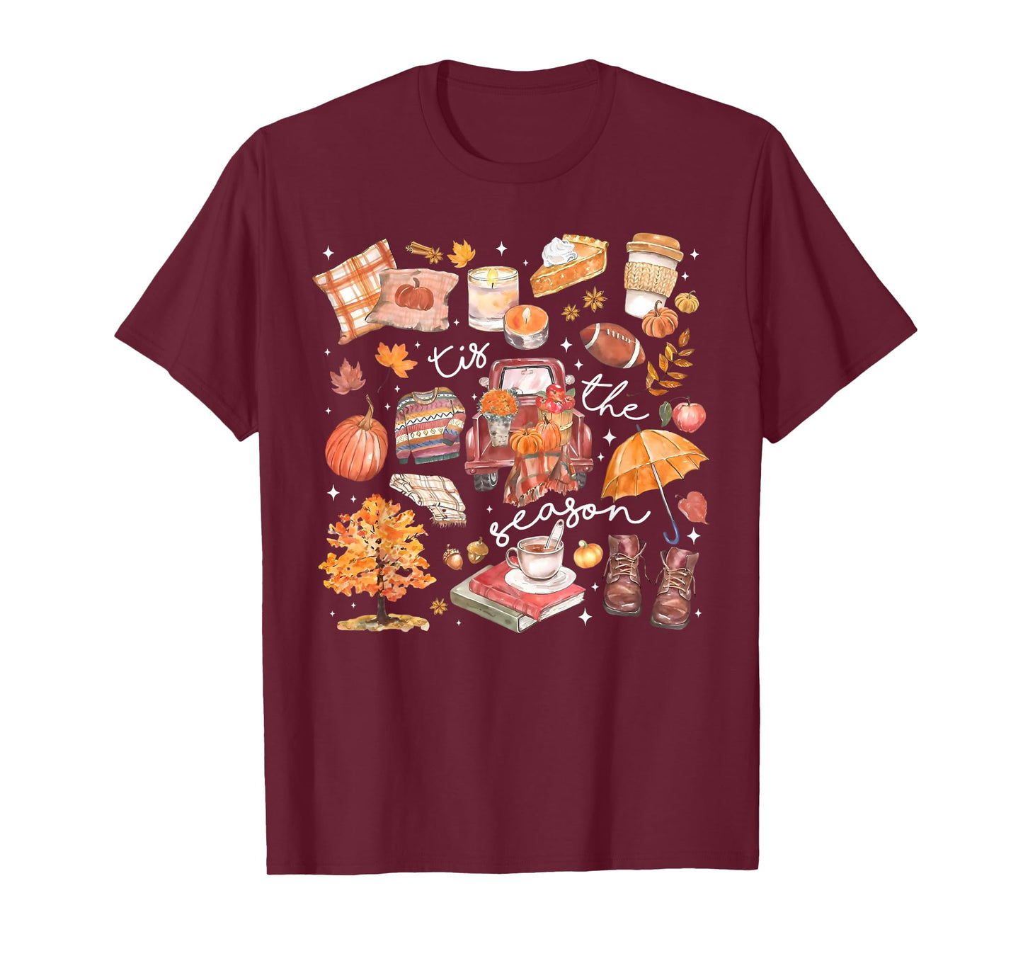 Tis The Season Pumpkin Autumn Fall Y'all Leaves Thanksgiving T-Shirt