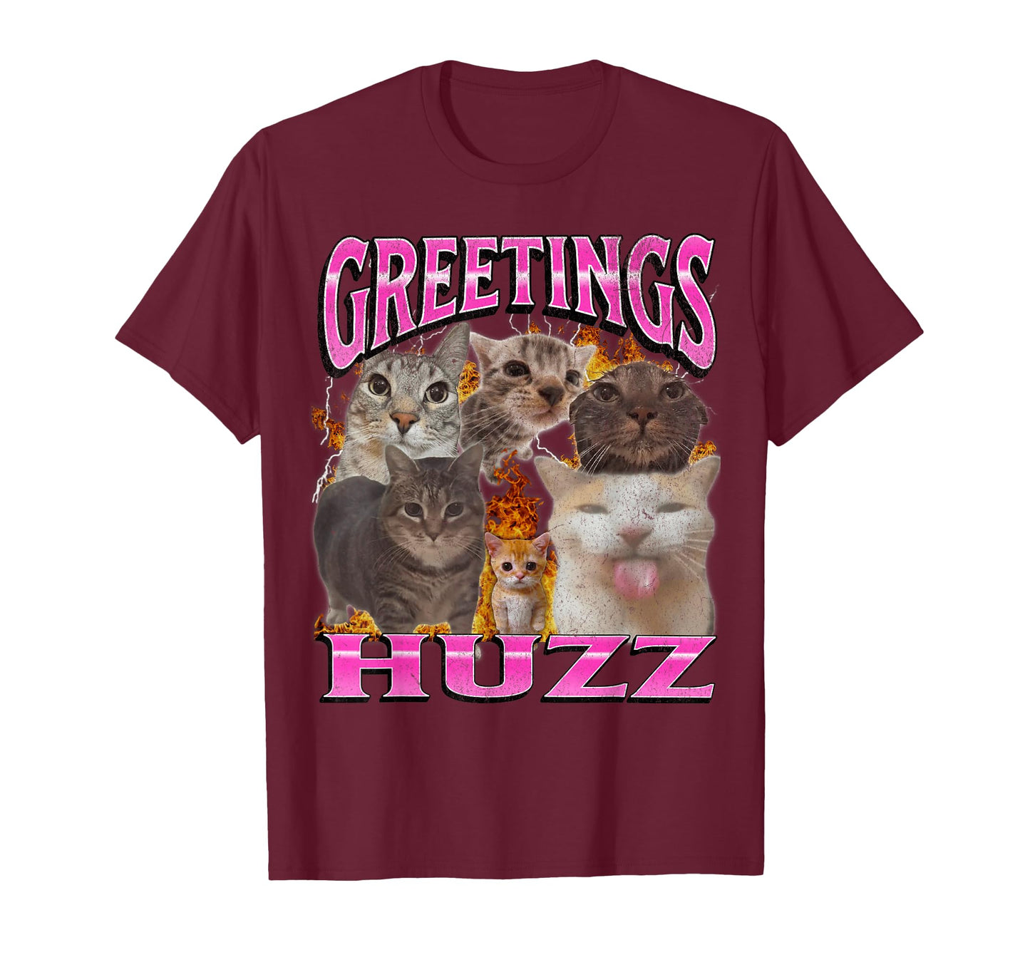 Greetings Huzz Funny Cat Meme Bootleg Graphic Men Women T-Shirt