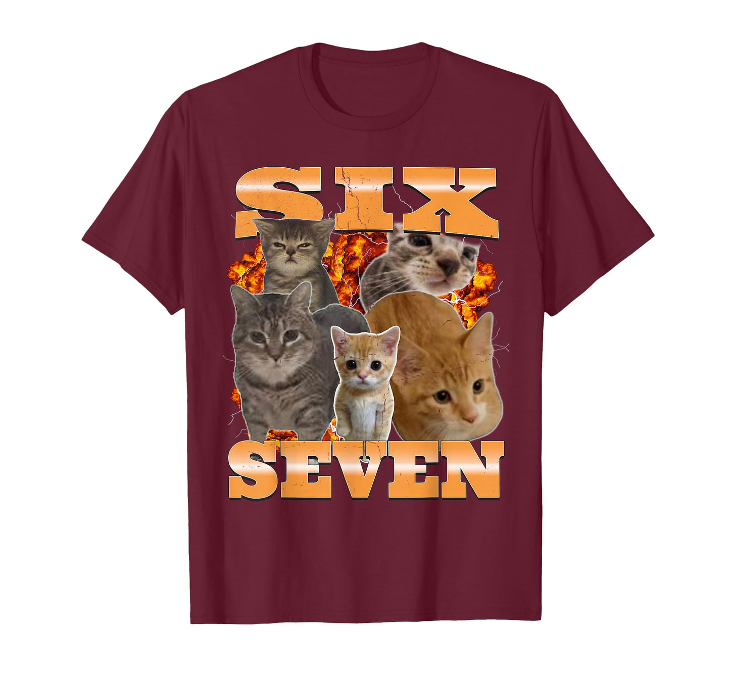 Six Seven Cat Meme Funny Bootleg Graphic T-Shirt