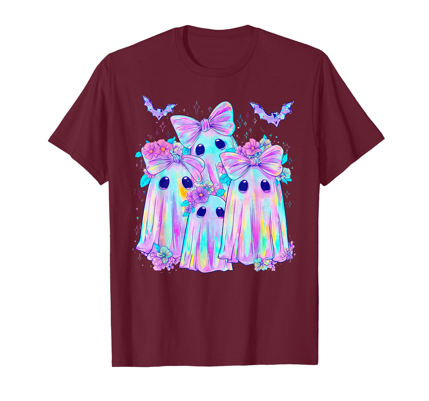 Pastel Galaxy Ghost Halloween Girl Kids Ghost Coquette Bow T-Shirt