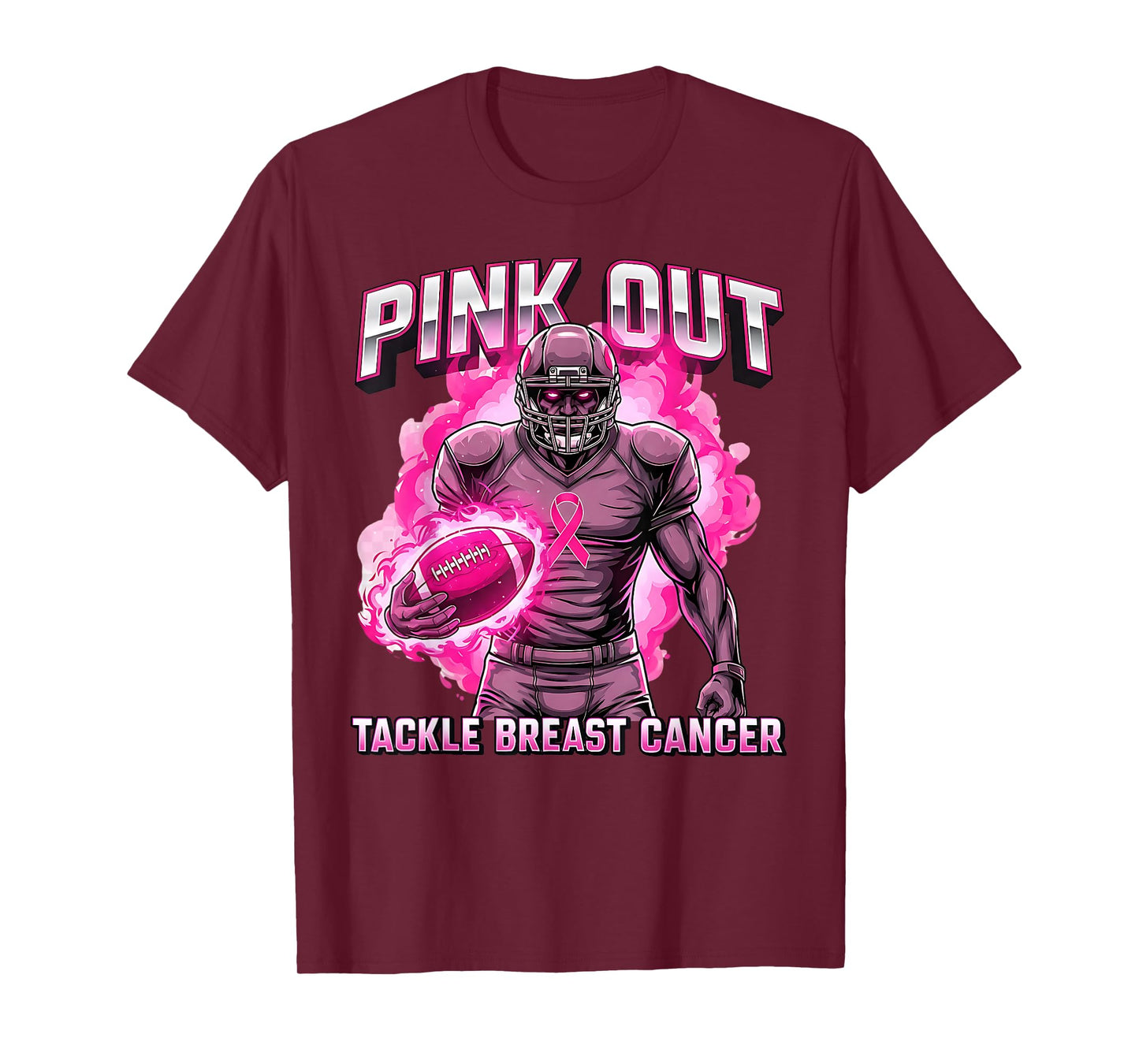 Pink Ribbon Football Pink Out Tackle Breast Cancer Awareness T-Shirt