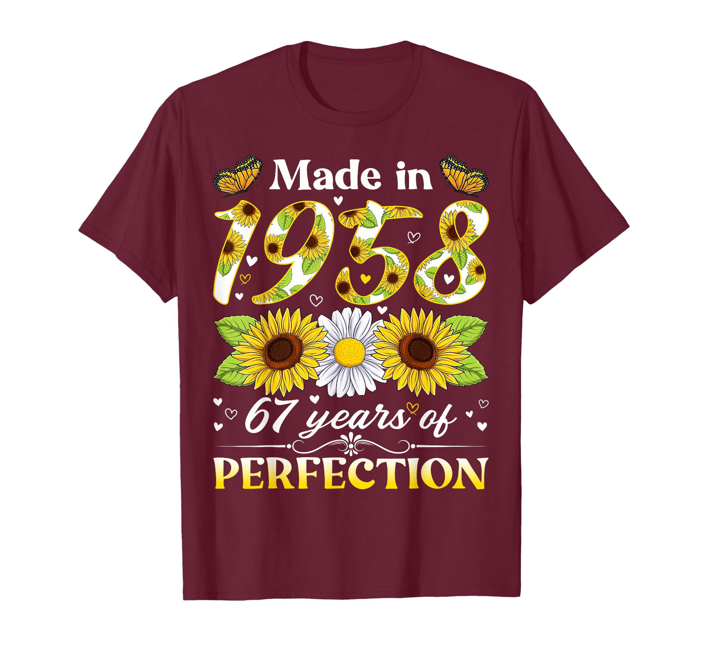 67 Years Old 1958 Sunflower Floral 67th Birthday Women T-Shirt
