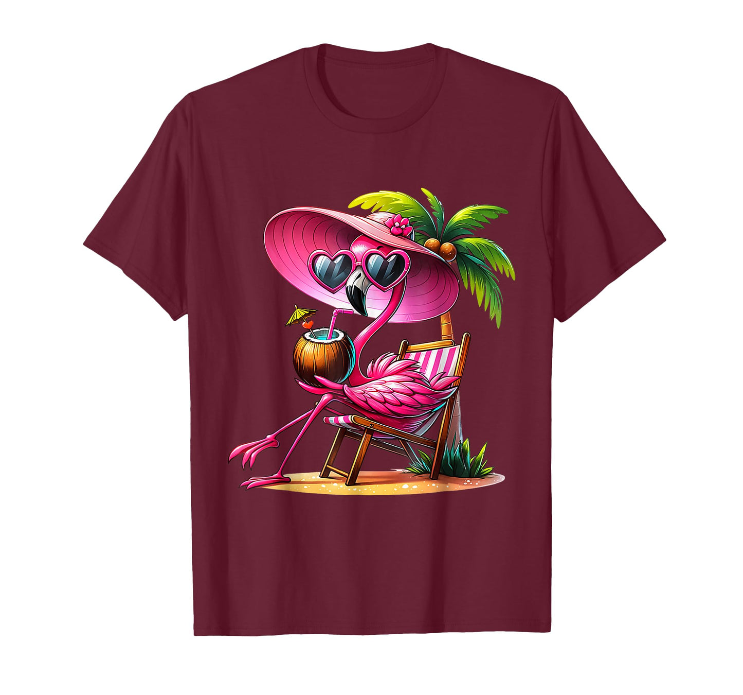 Pink Flamingo Summer Vibes Beach Palm Tree Summer Vacation T-Shirt