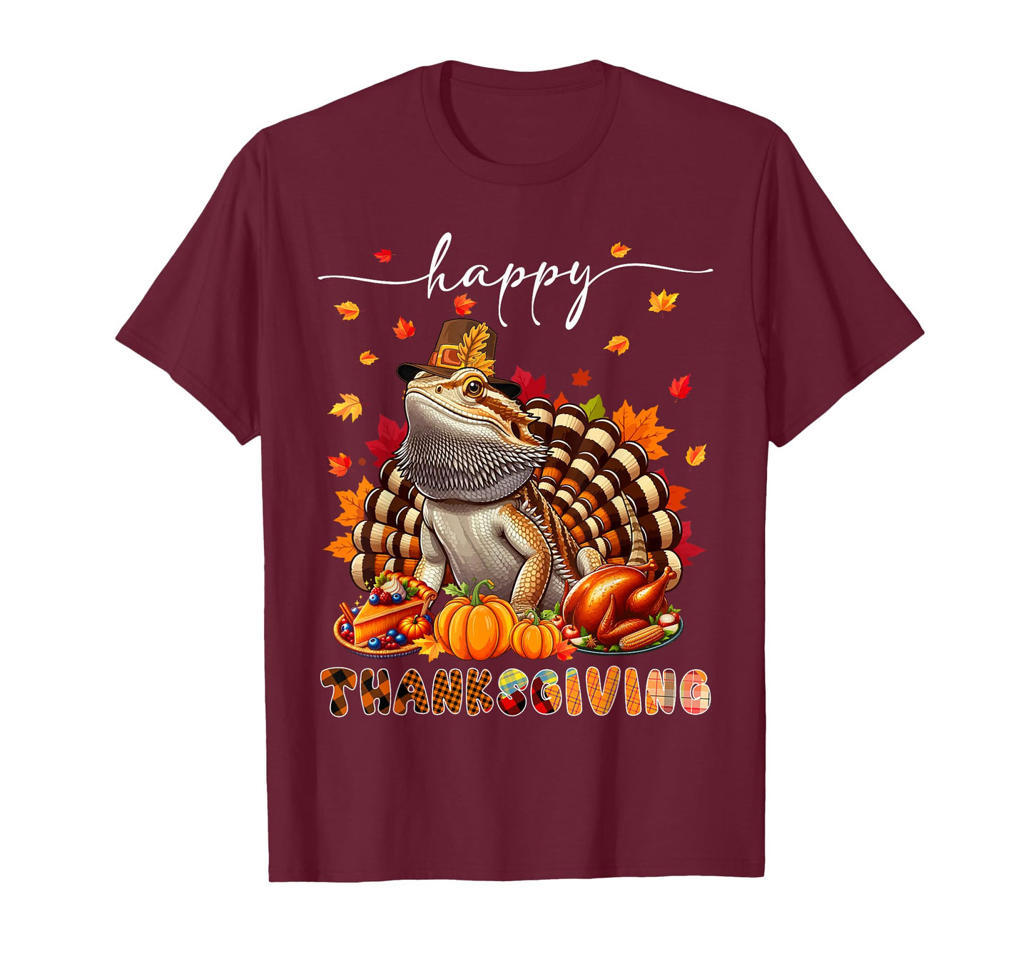 Wild Animal Thanksgiving Costume Happy Thanksgiving Bearded Dragon Turkey Fall Leaves T-Shirt