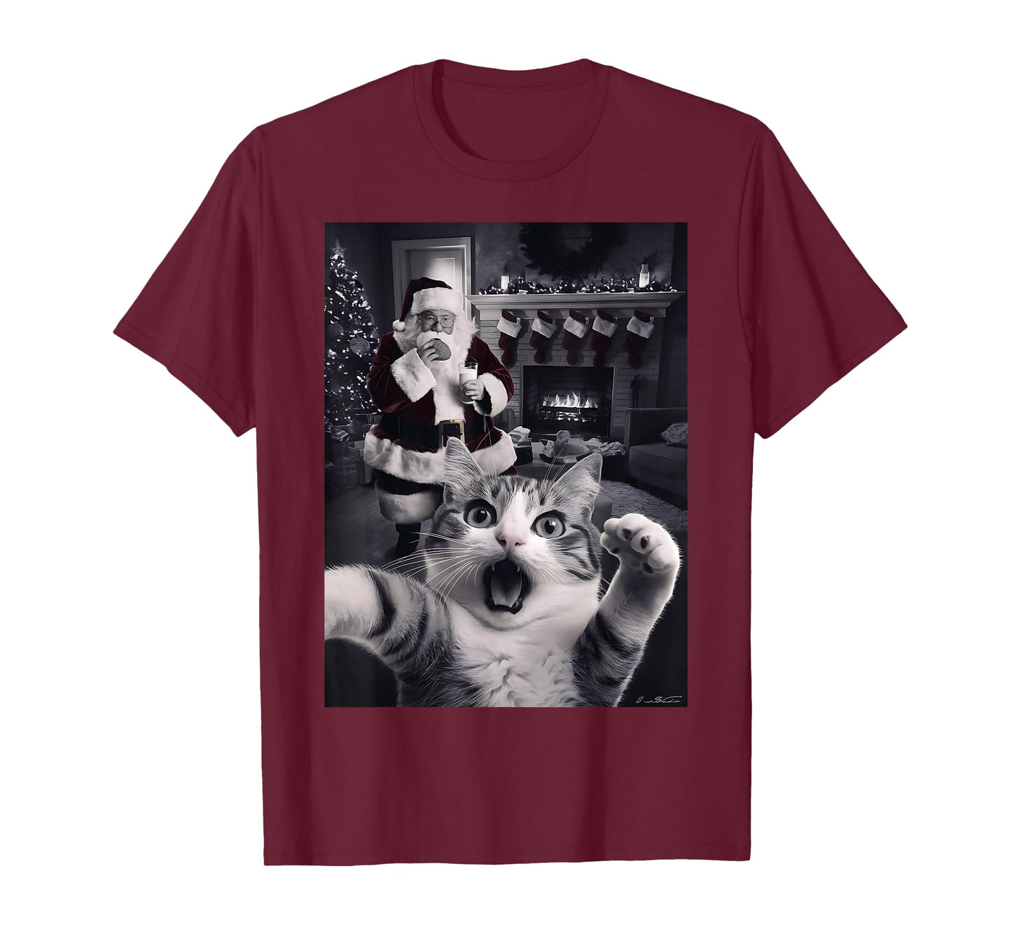 Funny Cat Selfie With Santa Christmas T-Shirt