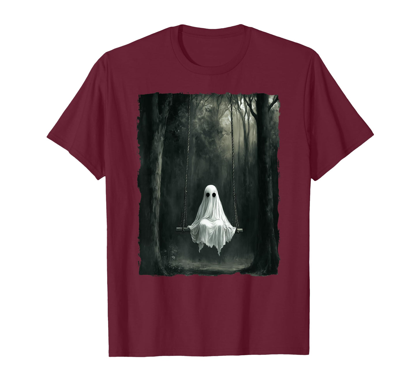 Vintage Floral Ghost On Swing In Forest Spooky Halloween T-Shirt