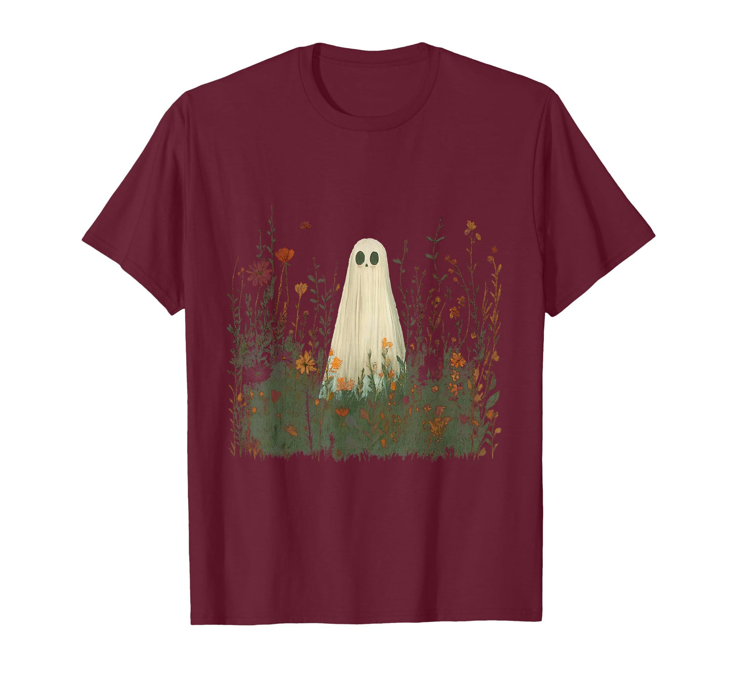Ghost in Wildflowers Retro Halloween T-Shirt