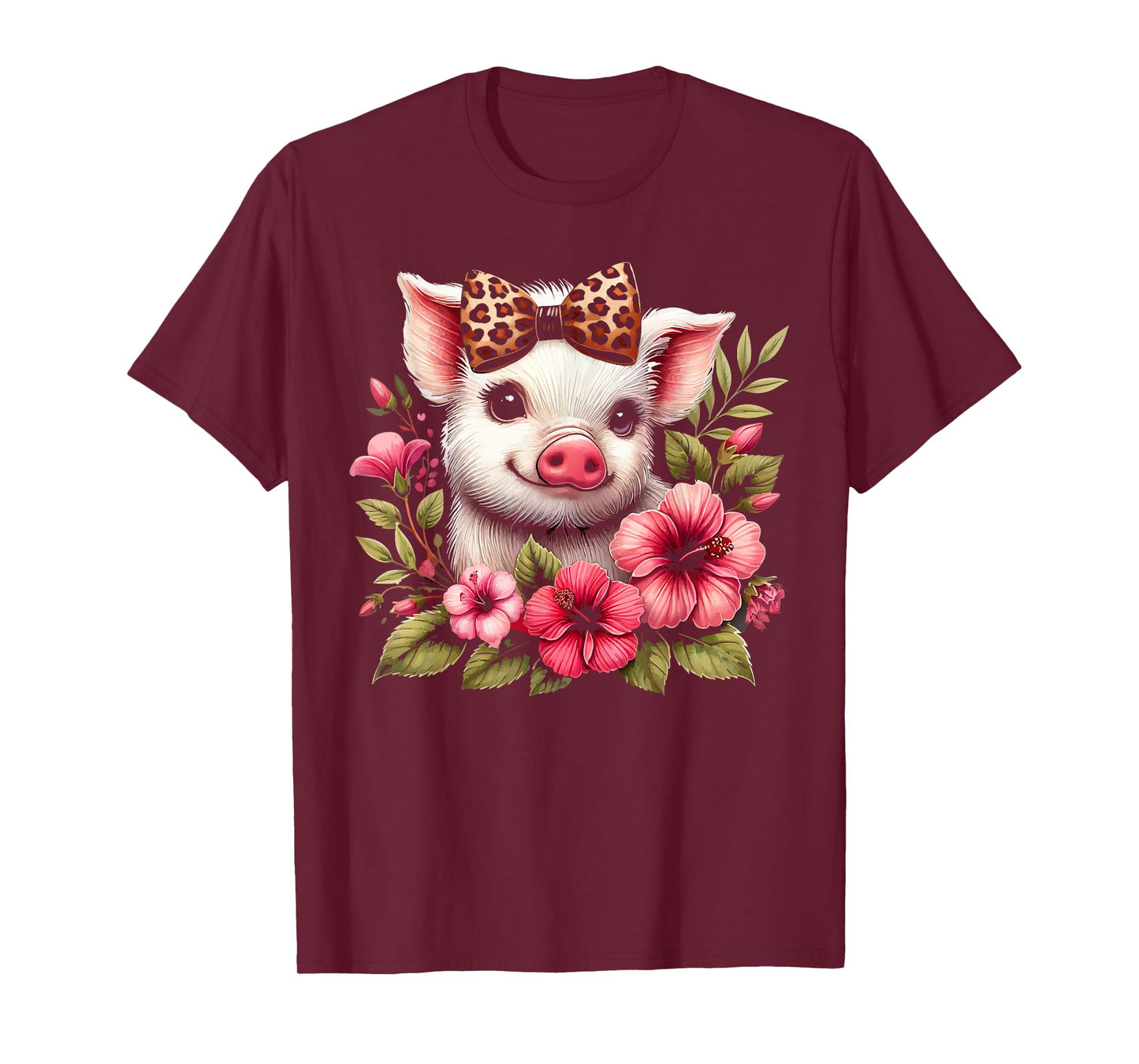 Pig With Leopard Headband Flower Cute Pig Lover T-Shirt
