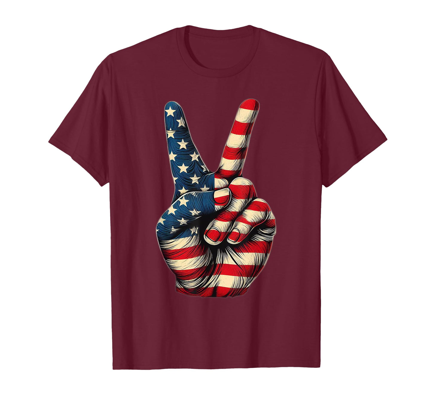 American Flag Peace Sign Hand 4th of July Patriotic T-Shirt