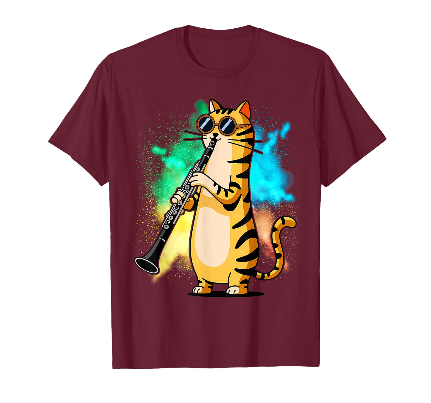 Cool Cat Playing The Clarinet Design Hippy Hipster Kitty T-Shirt