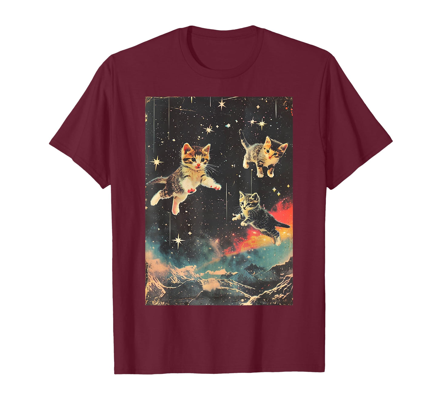 Funny Kittens Cat in Space Cute Vintage Art Retro T-Shirt