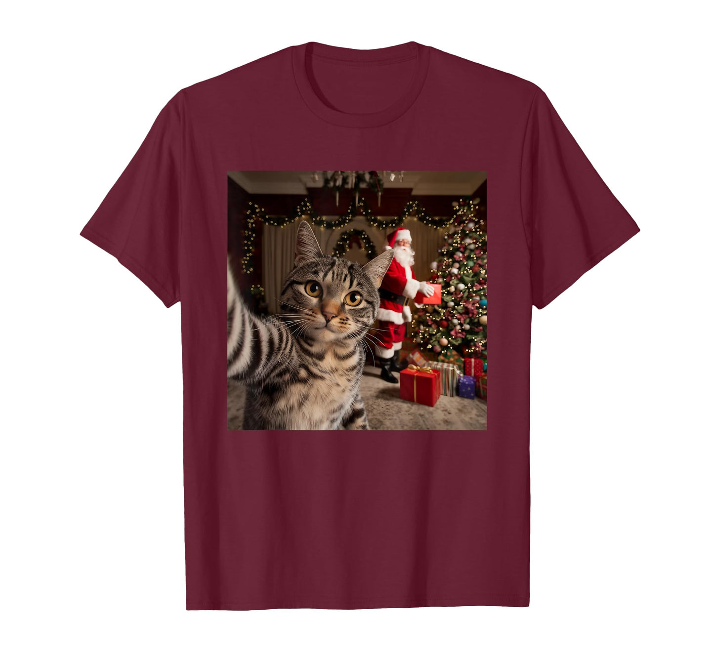 Christmas Cat Selfie with Santa Claus Cute Holiday Photo T-Shirt for Men Women Kids