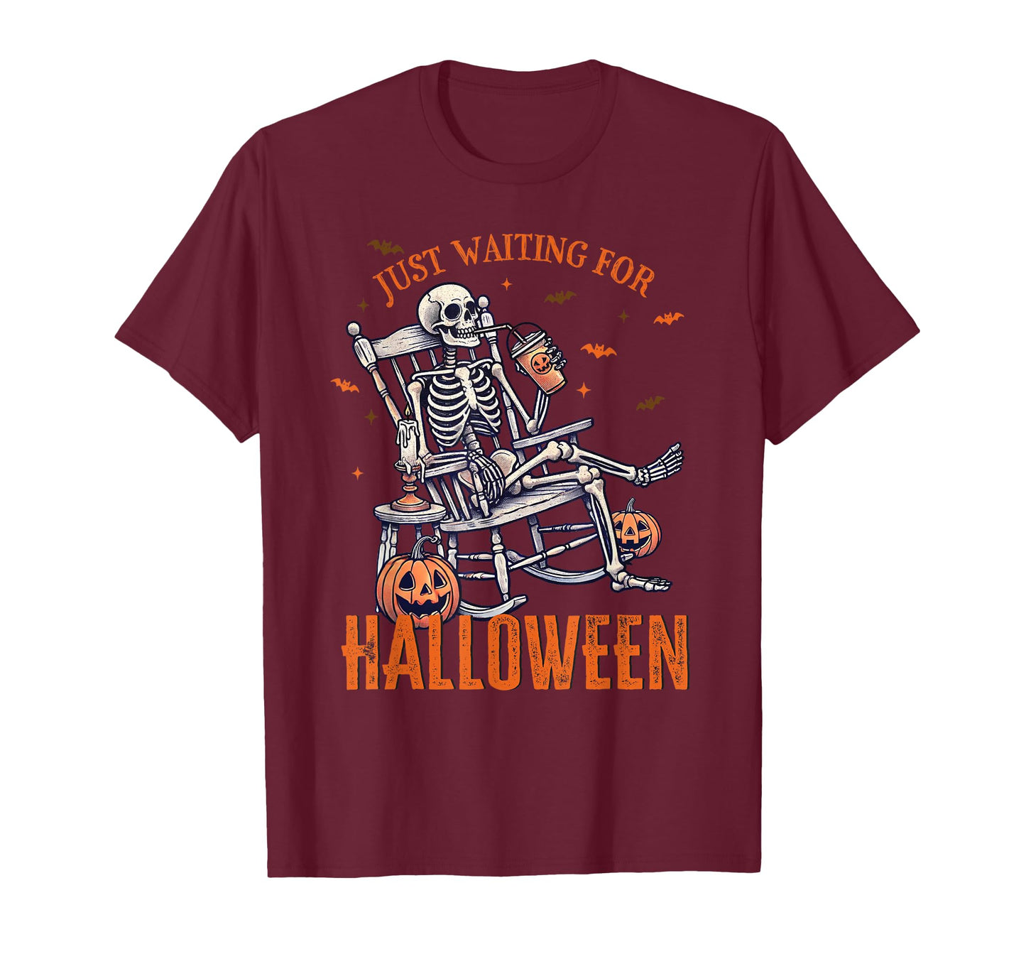 Funny Just Waiting For Halloween Skeleton Spooky Vibe Summer Men Women T-Shirt